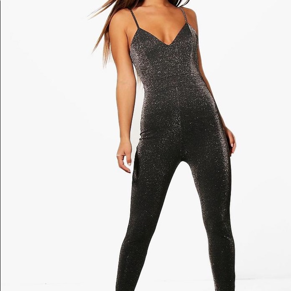 BooHoo Petite Shimmer Strappy Jumpsuit